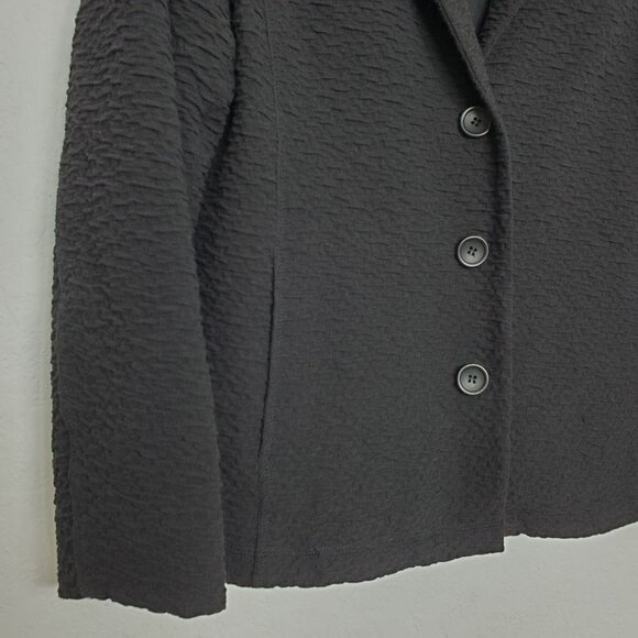 Eileen Fisher Womens 3 Button Blazer Size S Textured Black Notch Lapel Career - Picture 2 of 6